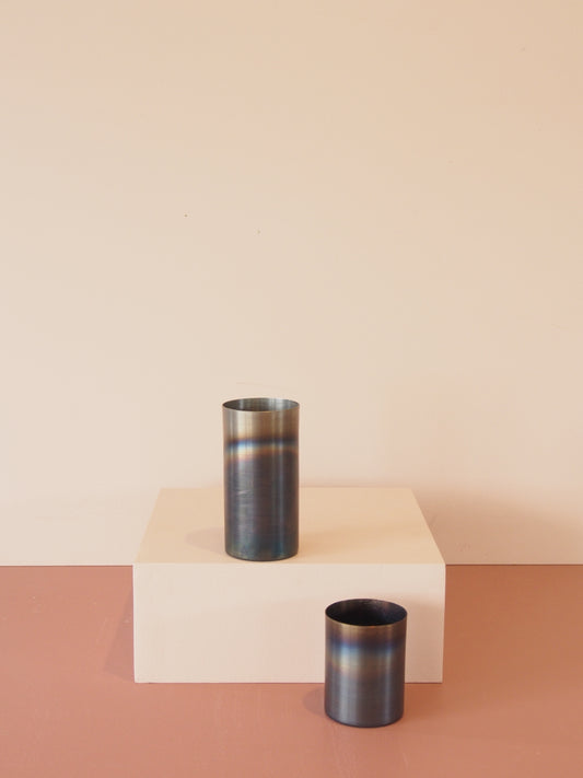 Torched Steel Cylinder Vases